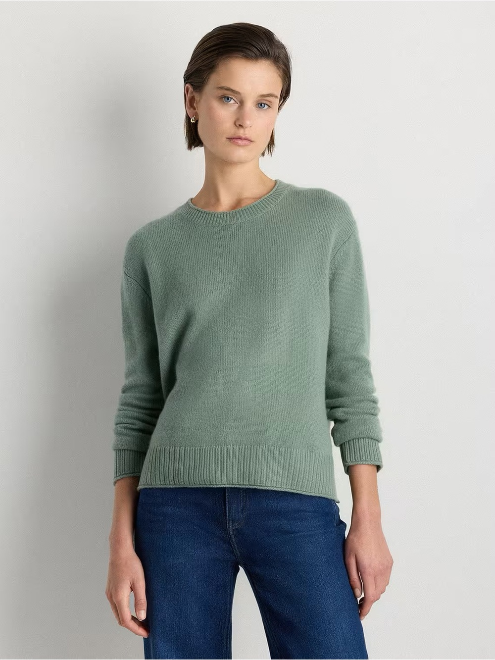Quince 100% Mongolian Cashmere Sea Spray Green Crewneck Sweater Size S